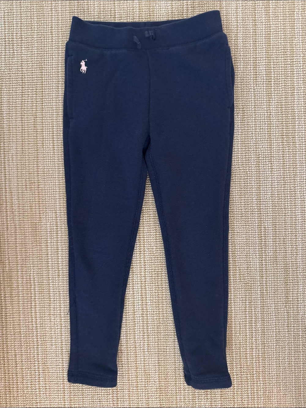 Ralph Lauren Navy French Terry Joggers Leggings with Pink Pony Embroidery